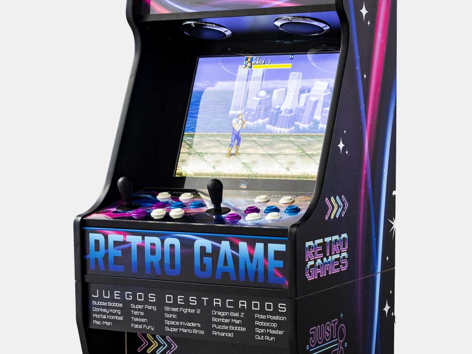 Máquina recreativa para revivir los juegos clásicos de los 80 y 90 en tu evento